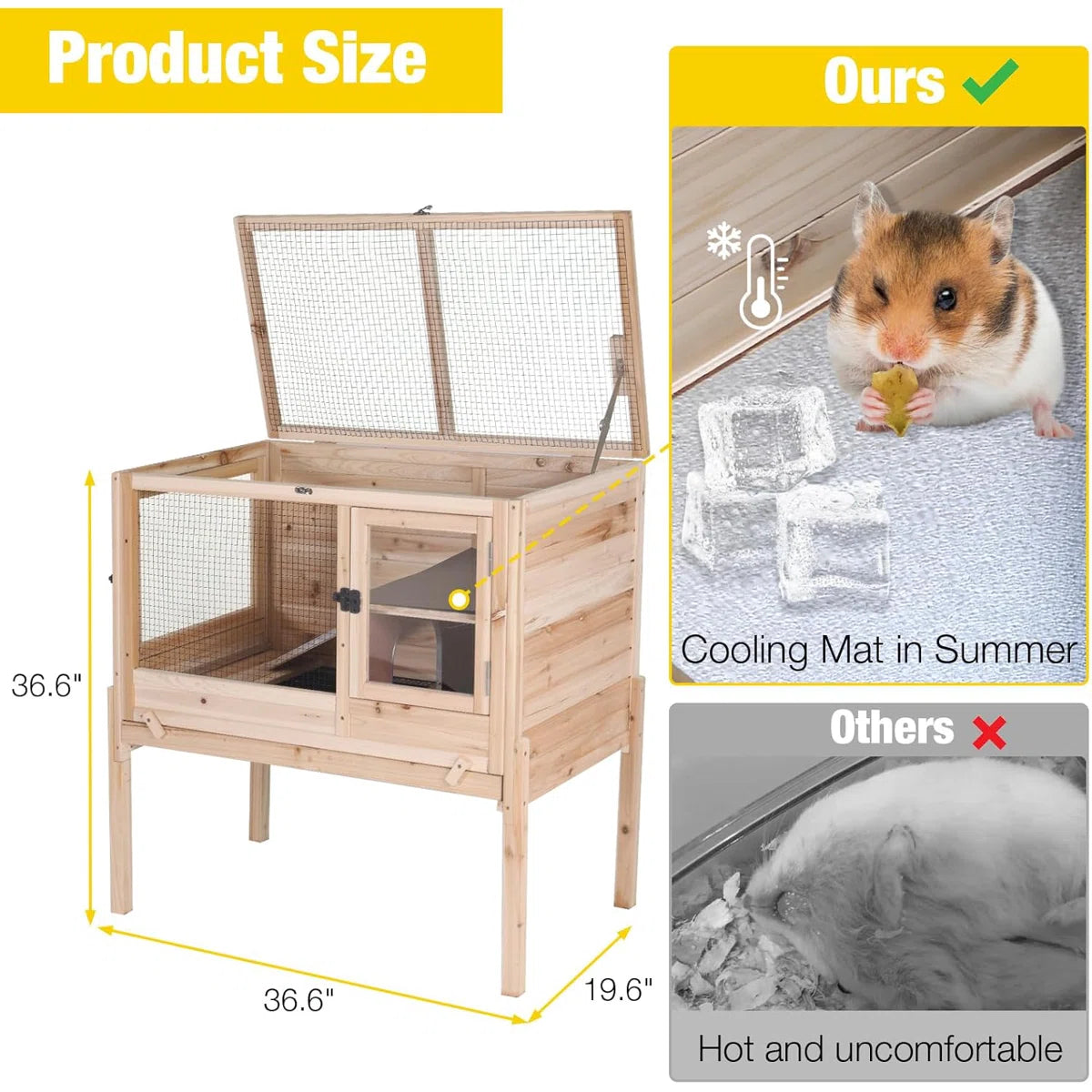 Wooden Guinea Pig Cages Indoor with Removable Stand, Anti Chewing Rabbit Hutch with Ramp and Wire Mesh, 2 Story Small Animals House Habitat with Pull Out Tray, Natural