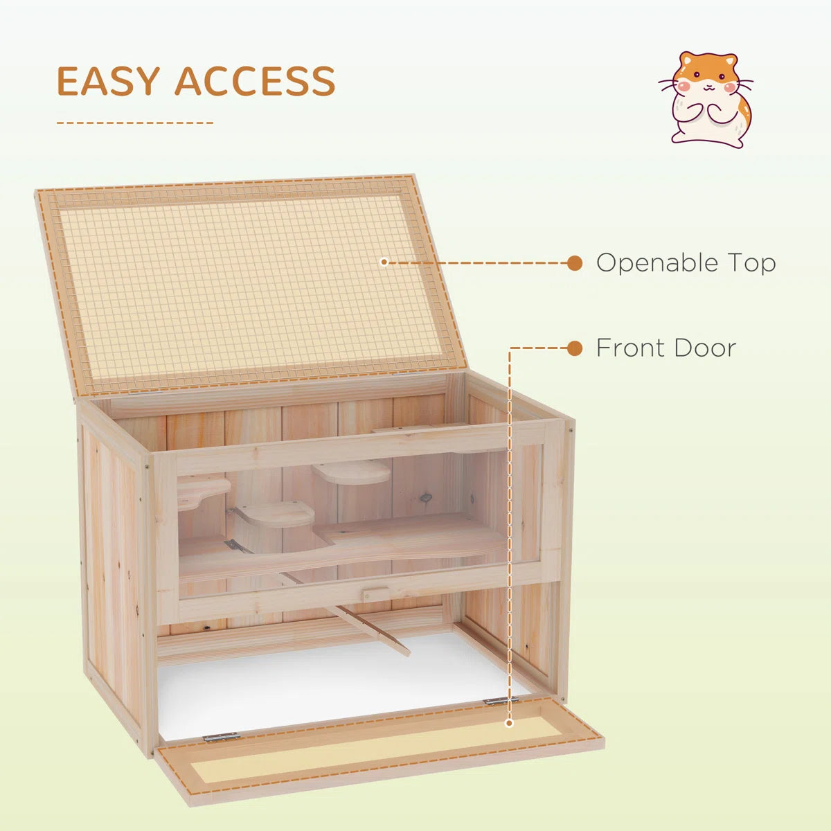 -level Fun-boosting Wood Small Animal Cage For Indoor And Outdoor Use With Easy Access & Ample Space