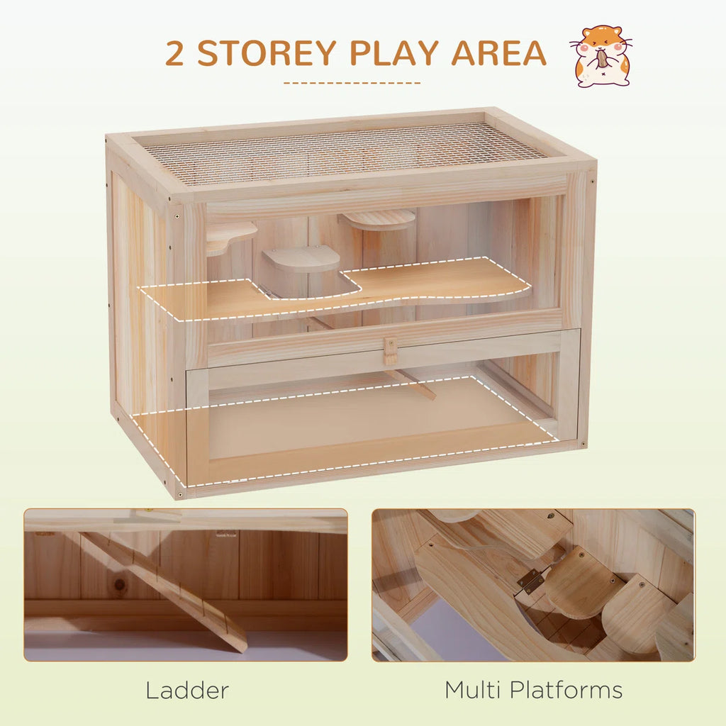 -level Fun-boosting Wood Small Animal Cage For Indoor And Outdoor Use With Easy Access & Ample Space